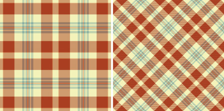 Background vector textile of seamless plaid check with a tartan fabric texture pattern. Set in fall colors in creative gift paper ideas.のイラスト素材