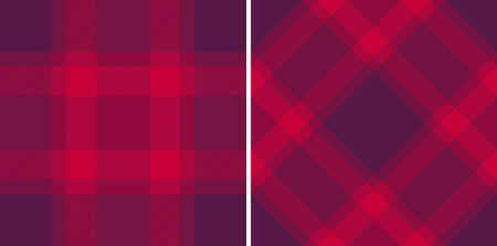 Two seamless plaid patterns, traditional modern. Crimson purple hues offer warm, festive vibes....
