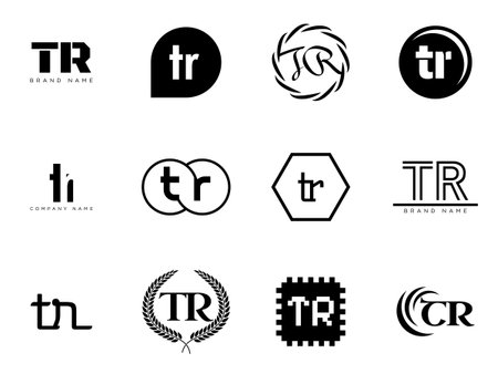 TR logo company template. Letter t and r logotype. Set different classic serif lettering and modern bold text with design elements. Initial font typography. Collection trendy business identity.のイラスト素材