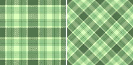 Two seamless pastel green plaid patterns. Perfect for textile design, website backgrounds, or crafting projects. A versatile image offering both classic and modern aesthetics.のイラスト素材