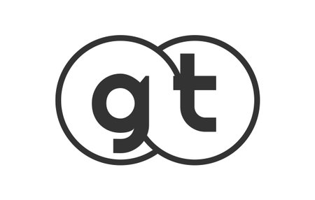 GT business company emblem with outline rounds and letters g t. Logo template of two merged circles for brand identity, logotype. Vector Infinity symbol and technology sign.のイラスト素材
