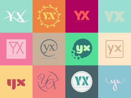 YX logo company template. Letter y and x logotype. Set different classic serif lettering and modern bold text with design elements. Initial font typography. Collection trendy business identity.のイラスト素材