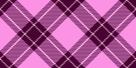 Twill vector texture check, scrapbook plaid background fabric. Small tartan pattern textile seamless in pink and dark colors palette.のイラスト素材