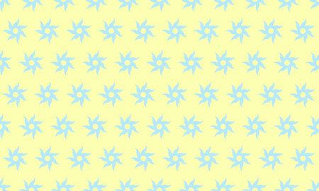 Pastel blue starburst pattern on a pale yellow background. A cheerful, repetitive design ideal for textile prints, website backgrounds, or scrapbooking projects.のイラスト素材