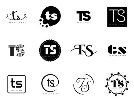 TS logo company template. Letter t and s logotype. Set different classic serif lettering and modern bold text with design elements. Initial font typography. Collection trendy business identity.のイラスト素材