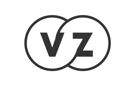 VZ business company emblem with outline rounds and letters v z. Logo template of two merged circles for brand identity, logotype. Vector Infinity symbol and technology sign.のイラスト素材