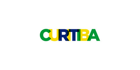 Curitiba in the Brasil emblem for print and web. Design features geometric style, vector illustration with bold typography in modern font. Graphic slogan lettering isolated on white background.のイラスト素材