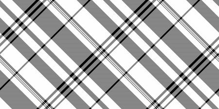 Monochrome plaid pattern, diagonally oriented. Fabriclike texture, ideal for backgrounds, textiles, or design elements. Versatile for classic or modern projects.のイラスト素材