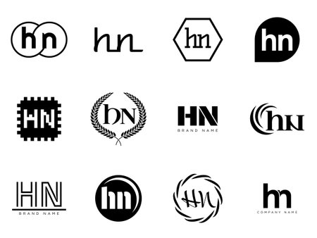 HN logo company template. Letter h and n logotype. Set different classic serif lettering and modern bold text with design elements. Initial font typography. Collection trendy business identity.のイラスト素材