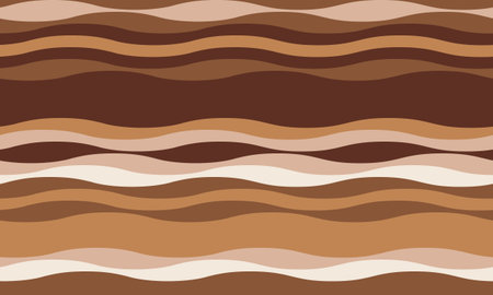 Abstract wavy stripes in earthy tones create a calming, organic texture. Perfect for backgrounds, website design, or textile prints. The flowing lines evoke a sense of movement and natural rhythm.のイラスト素材