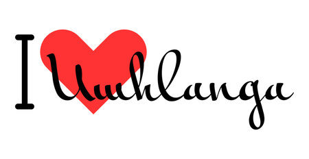 I love Umhlanga, city of South Africa. Hand drawn letters with red heart. Vector illustration lettering, modern design for print t shirt, banner, poster, sticker or label.のイラスト素材