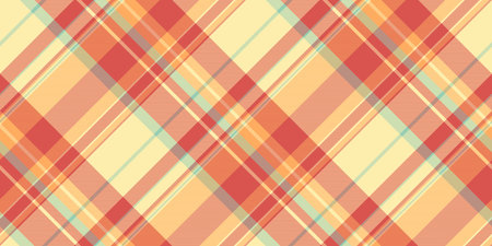 Countryside textile tartan seamless, December vector check pattern. India plaid background texture fabric in yellow and red colors palette.のイラスト素材