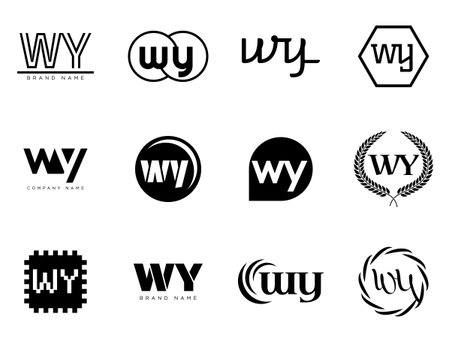 WY logo company template. Letter w and y logotype. Set different classic serif lettering and modern bold text with design elements. Initial font typography. Collection trendy business identity.のイラスト素材
