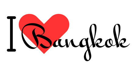 I love Bangkok, city of Thailand. Hand drawn letters with red heart. Vector illustration lettering, modern design for print t shirt, banner, poster, sticker or label.のイラスト素材