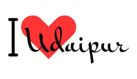 I love Udaipur, city of India. Hand drawn letters with red heart. Vector illustration lettering, modern design for print t shirt, banner, poster, sticker or label.のイラスト素材