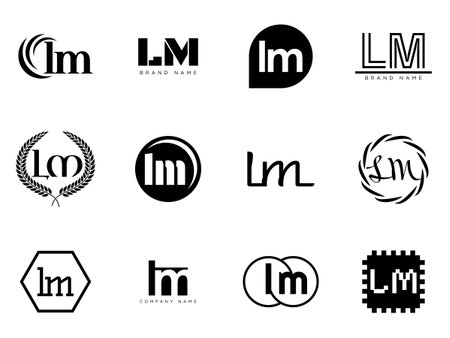 LM logo company template. Letter l and m logotype. Set different classic serif lettering and modern bold text with design elements. Initial font typography. Collection trendy business identity.のイラスト素材