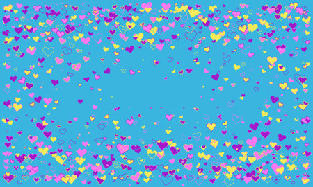 Vibrant pastel hearts scattered on a bright blue background. Perfect for Valentines Day, lovethemed projects, or celebratory designs. This cheerful, playful image evokes feelings of joy and romance.のイラスト素材