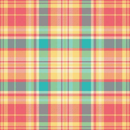 Thread pattern seamless fabric, summer tartan vector plaid. Yard texture background textile check in red and amber colors palette.のイラスト素材