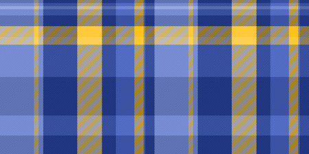 Decor background plaid vector, stripe pattern seamless textile. Clothing check fabric tartan texture in blue and amber colors palette.のイラスト素材