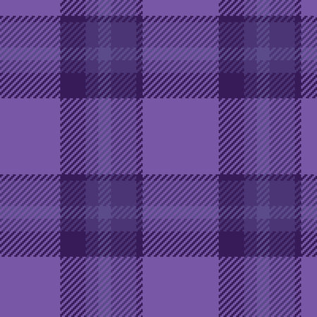 Quilted seamless vector pattern, detailed fabric plaid check. Crossed tartan textile texture background in violet and indigo colors palette.のイラスト素材
