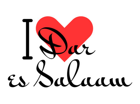 I love Dar es Salaam, city of Tanzania. Hand drawn letters with red heart. Vector illustration lettering, modern design for print t shirt, banner, poster, sticker or label.のイラスト素材