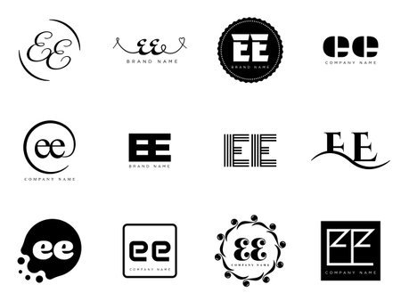 EE logo company template. Letter e and e logotype. Set different classic serif lettering and modern bold text with design elements. Initial font typography. Collection trendy business identity.のイラスト素材