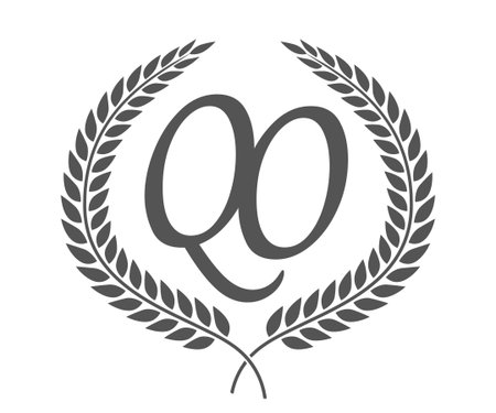 Initial letter Q and O, QO monogram logo design with laurel wreath. Luxury emblem with calligraphy font.のイラスト素材