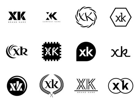 XK logo company template. Letter x and k logotype. Set different classic serif lettering and modern bold text with design elements. Initial font typography. Collection trendy business identity.のイラスト素材