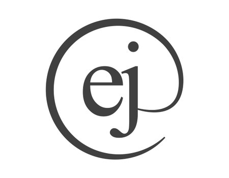 EJ logo from two letters with circle shape email sign style. E and J round logotype of business company for brand identity.のイラスト素材