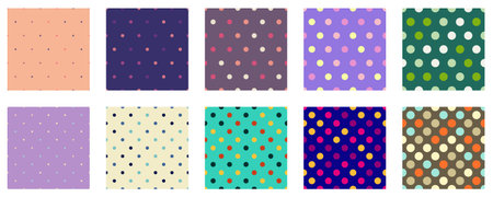 Set polka dots seamless vector pattern. Simple background for web or print. Abstract surface with dot ornament.のイラスト素材