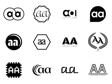 AA logo company template. Letter a and a logotype. Set different classic serif lettering and modern bold text with design elements. Initial font typography. Collection trendy business identity.のイラスト素材