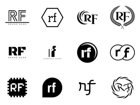 RF logo company template. Letter r and f logotype. Set different classic serif lettering and modern bold text with design elements. Initial font typography. Collection trendy business identity.のイラスト素材