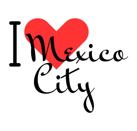 I love Mexico City, city of Mexico. Hand drawn letters with red heart. Vector illustration lettering, modern design for print t shirt, banner, poster, sticker or label.のイラスト素材