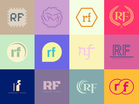 RF logo company template. Letter r and f logotype. Set different classic serif lettering and modern bold text with design elements. Initial font typography. Collection trendy business identity.のイラスト素材