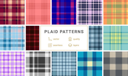 Plaid pack created for stocking tags and labels. Coordinated patterns ensure elegant seasonal presentation.のイラスト素材