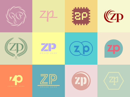 ZP logo company template. Letter z and p logotype. Set different classic serif lettering and modern...