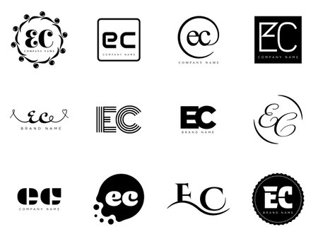 EC logo company template. Letter e and c logotype. Set different classic serif lettering and modern bold text with design elements. Initial font typography. Collection trendy business identity.のイラスト素材