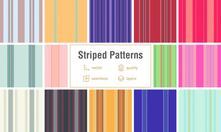 Seamless striped pattern pack inspired by vintage textiles. Perfect for retro fashion, stationery,...