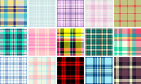 Plaid bundle featuring family-oriented cozy designs. Vector patterns ideal for blankets, cushions,...
