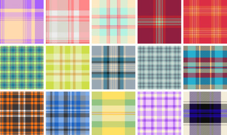 Plaid pack perfect for holiday mugs and tableware. Vector repeats enhance festive product designs.のイラスト素材
