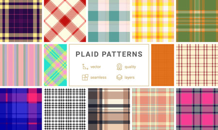 Plaid pattern set tailored for UI mockups. Vector tartan patterns add polish to app and software...