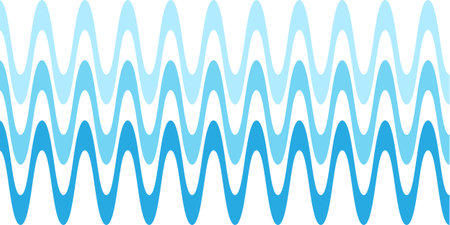 A seamless pattern of overlapping, stylized blue waves on a white background.の写真素材