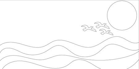 A serene and calming black line art graphic of a peaceful ocean scene.の写真素材