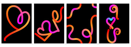 Four Vibrant Abstract Heart Designs on Black Background. Transparent PNG availableのイラスト素材