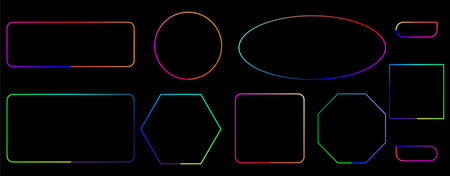 Neon frame template with colorful outlines on black.のイラスト素材