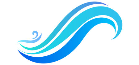 This stylized graphic depicts a flowing, abstract ocean wave.