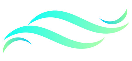 This image features flowing, stylized blue waves against a white background.