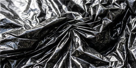 Texture of crumpled black plastic bag. Abstract background for design.のイラスト素材