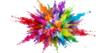 Explosion of colored powder isolated on white background. Abstract colored background
