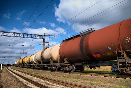 The train transports tanks with oil and fuelの写真素材